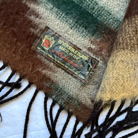 Vintage Berkshire reversible scarf w/fringe, brown/black/tan, EUC, southwestern - Picture 3 of 5